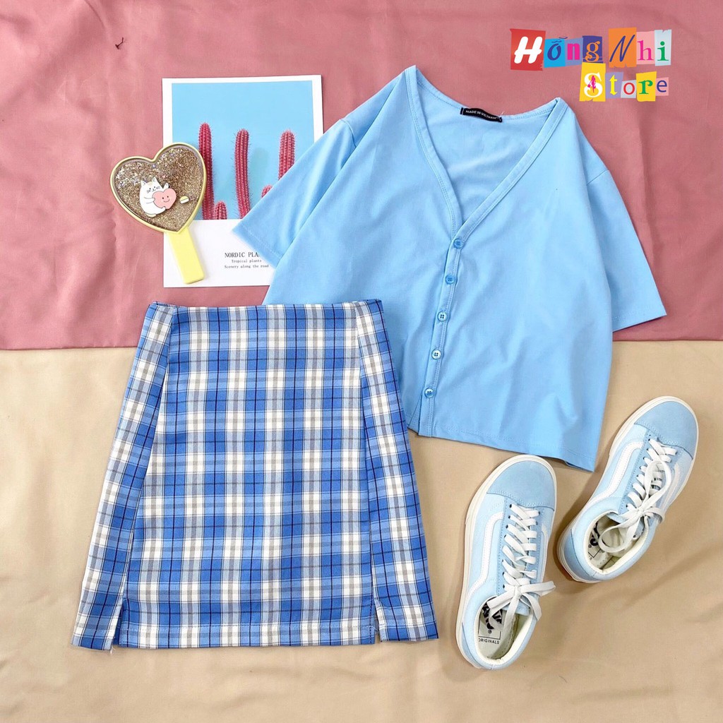 Áo Croptop Cổ Tim Nút Gài Tay Ngắn Oversize Ulzzang - MM