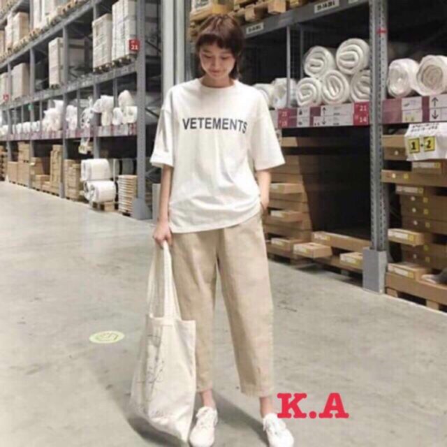 Quần kaki ống suông sắn gấu