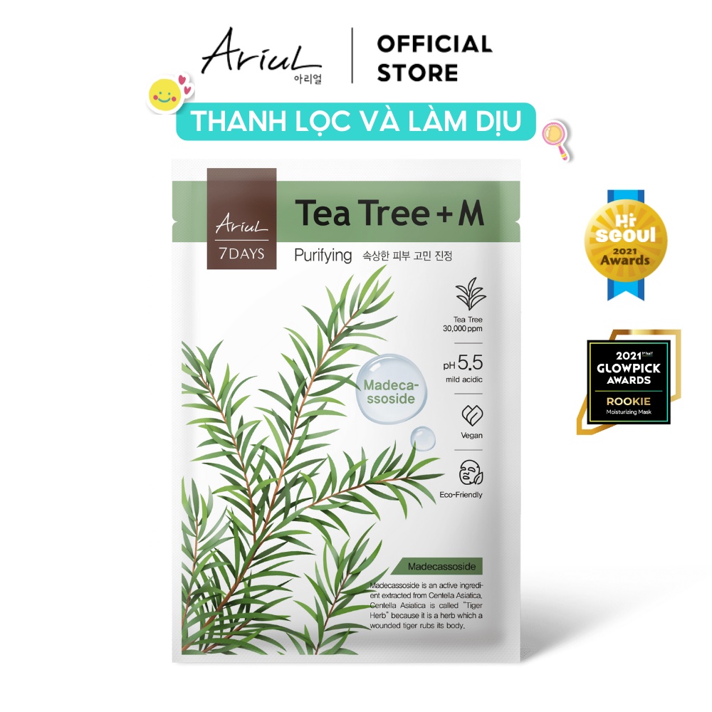 [HSD T2/2024] Mặt nạ ARIUL 7 DAYS MASK Tràm trà TEA TREE + M (Madecassoside) 23ml