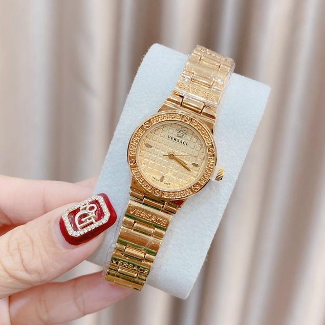 Đồng hồ đeo tay thời trang nữ VERSACE dây kim loại thép không gỉ mạ vàng mặt tròn đính đá cao cấp chống nước chống xước | BigBuy360 - bigbuy360.vn