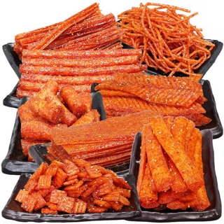combo 8 loại gói thanh cay đỏ đặc sản Hồ Nam thanh đỏ cay 125g / 1 túi đóng gói đồ ăn nhẹ cay cay tuổi thơ hiệu về
