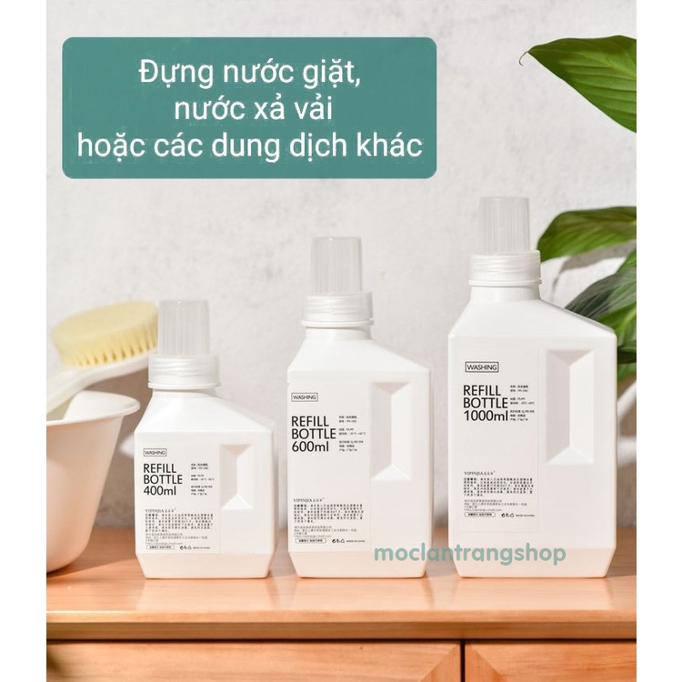 Chai đựng nước giặt nước xả vải có vòi rót chống tràn, bình lọ chiết đựng nước lau nhà dung dịch nước đa năng nắp xoáy