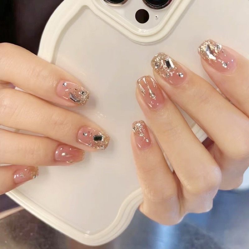 Set 24 móng giả D491 đính đá cao cấp ( Tặng kèm keo và dũa )