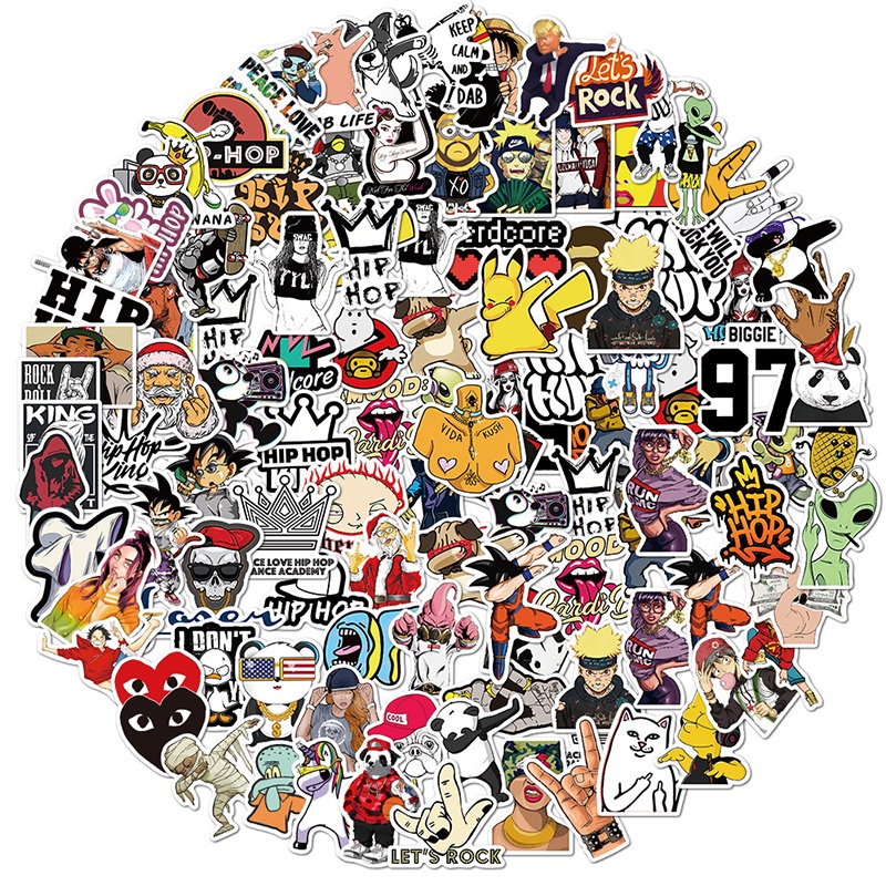 Bộ 100 Miếng Dán PVC Phong Cách Hip Hop Trang Trí Xe Hơi / Máy Tính