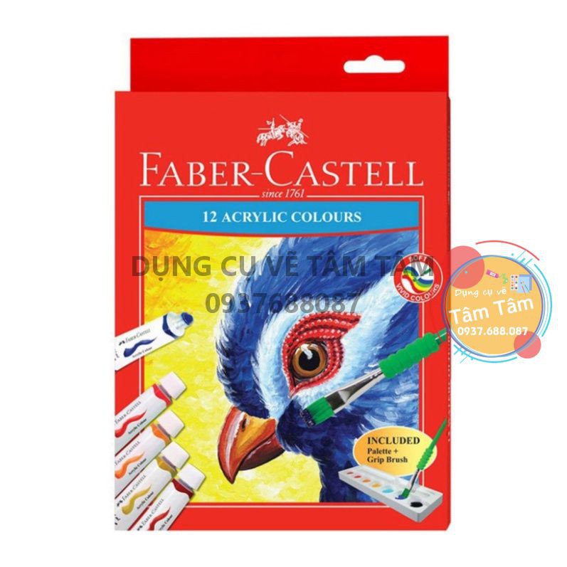 [ TÂM TÂM ]-Màu acrylic Faber Castell bộ 12 màu tuýp, ACRYLIC FABER CASTELL-