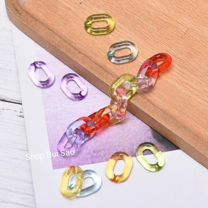 Charm mắt xích tròn/ Khoen Nhựa trong suốt làm DIY, nhiều màu gắn móc khóa, phụ kiện handmade, keyring, case điện thoại