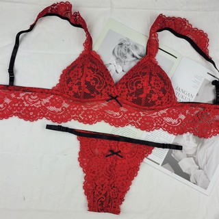 Bộ đồ lót ren không gọng mút vừa gợi cảm màu đỏ quần dây - Áo ngực sexy by NHÀ SÒ Bralette NS198