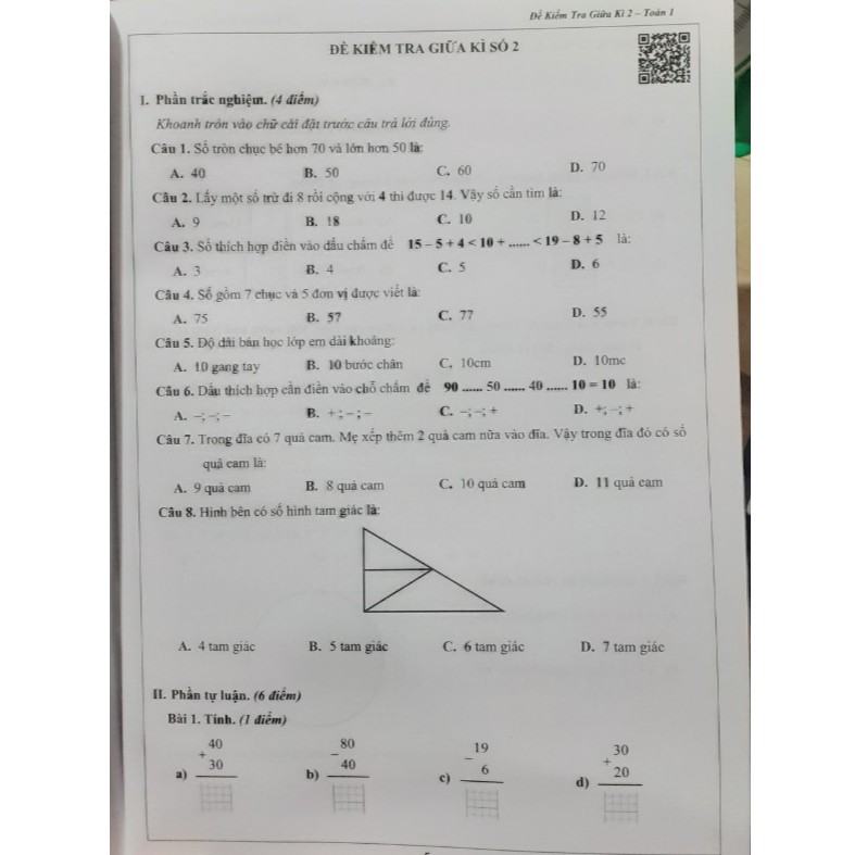 Sách - Đề kiểm tra Toán 1 Học kì II | BigBuy360 - bigbuy360.vn