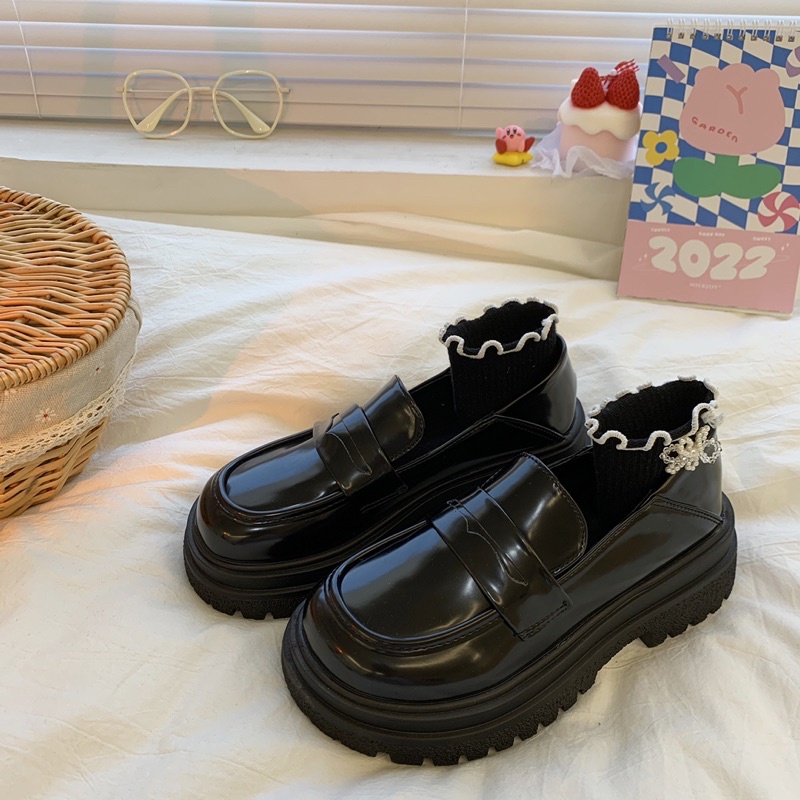 Giày loafer oxford búp bê đế cao đồng phục học sinh dễ thương da PU đế 5.5cm Yannie Lolita