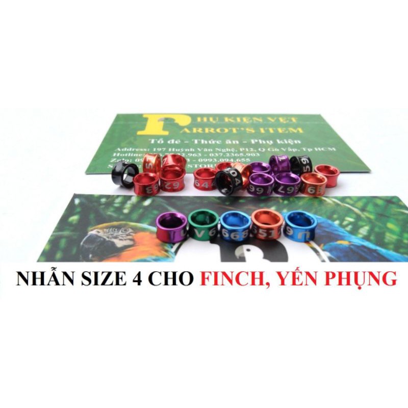 NHẪN CAO CẤP CHO YẾN VÀ CÁC DÒNG VẸT(nhiều màu sắc)