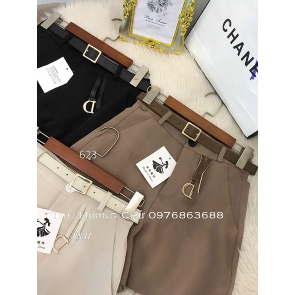 Quần sooc vải trơn chữ D kèm đai hàng QC