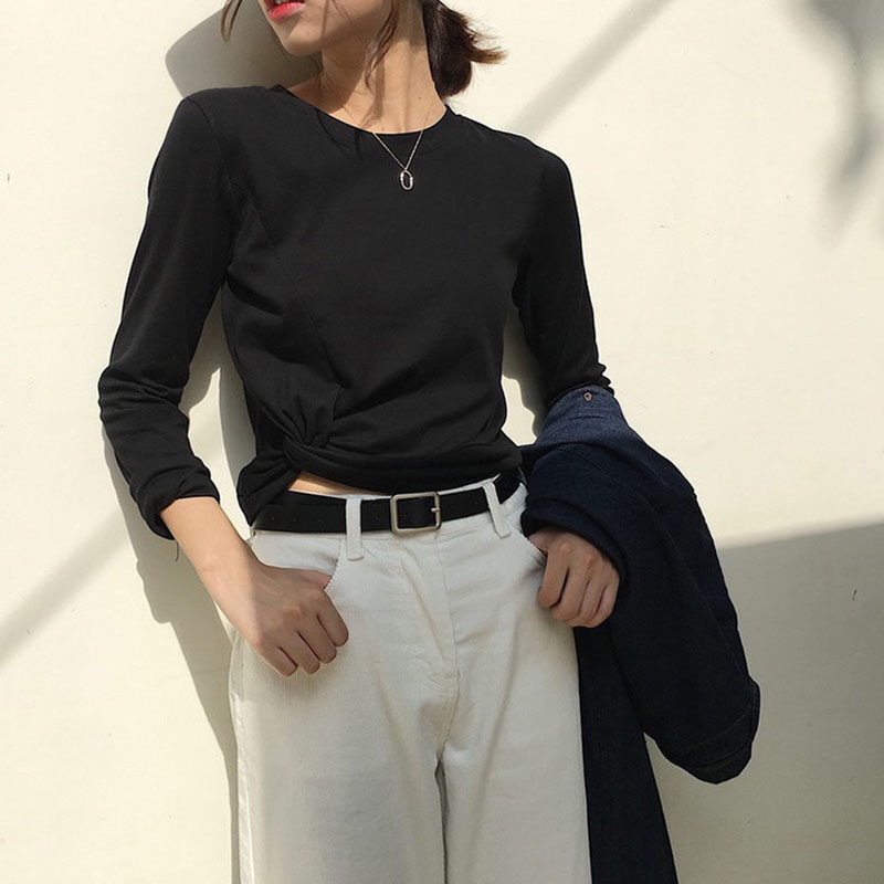 Áo thun mỏng IELGY tay dài màu trơn dễ phối đồ thời trang cho nữ