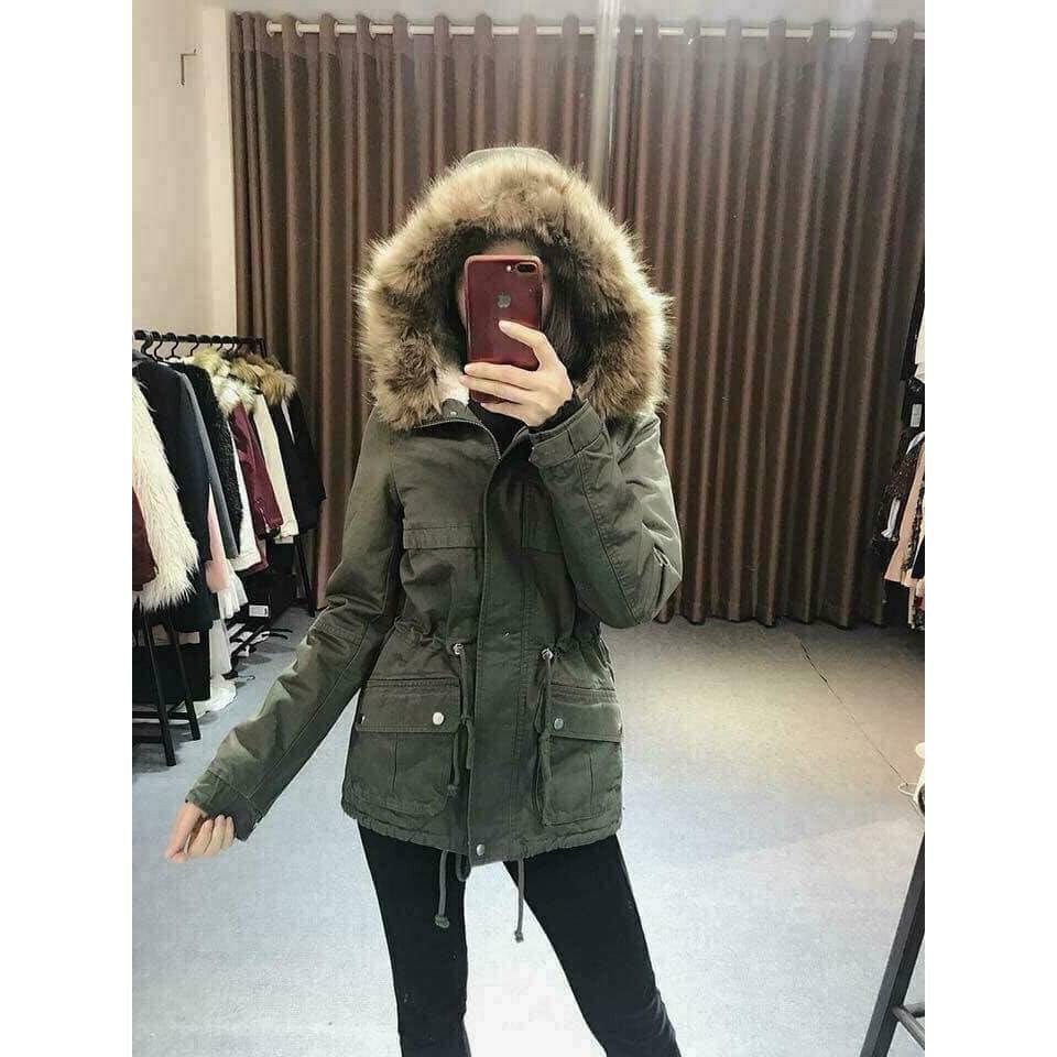 Áo khoác parka màu xanh rêu khaki green size 34EU HM H&M_Hàng chính hãng authentic new ko tag