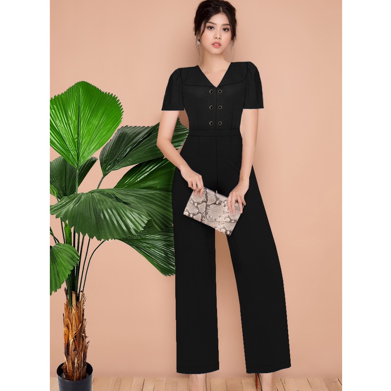 Jumpsuit dài ống suông sang chảnh cổ lá sen đồ bay nữ quý phái TJ1145