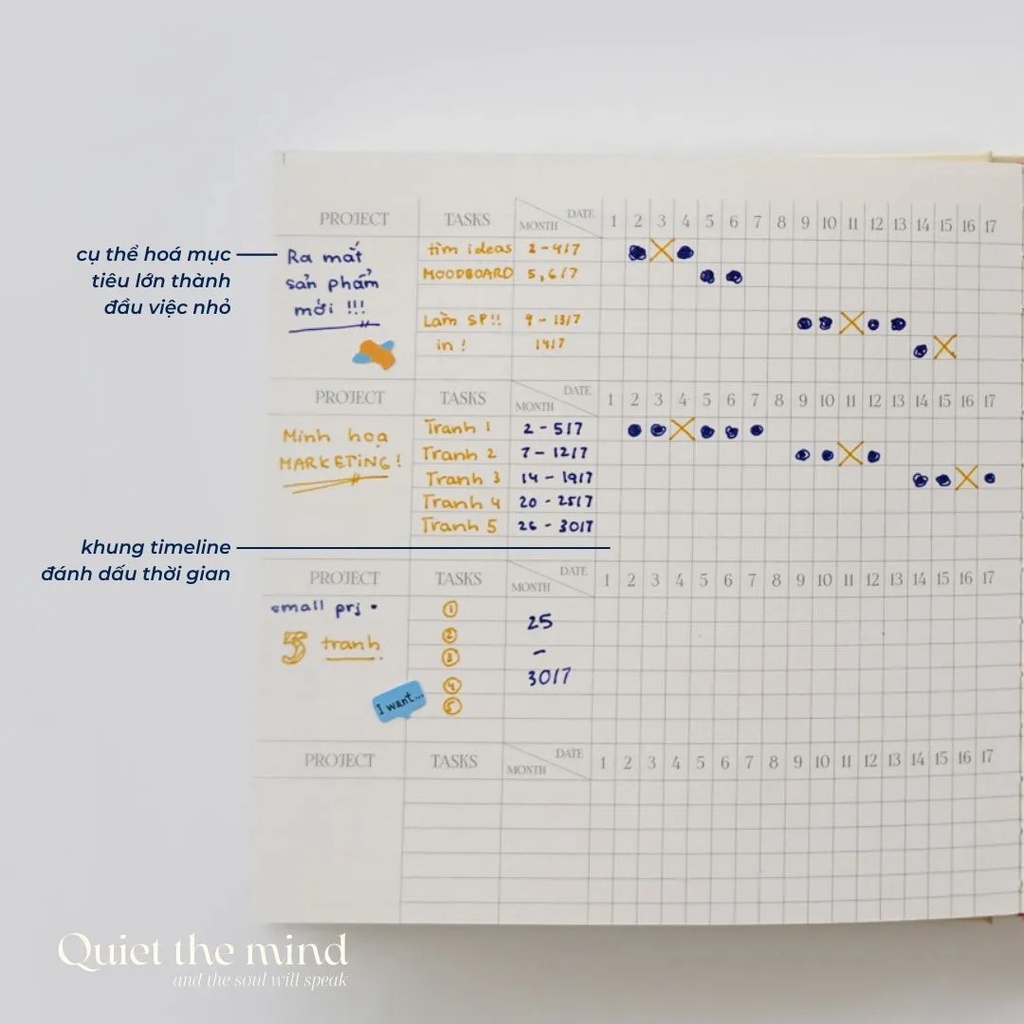 Sổ Vuông CRABIT Project Planner VÀNG 130gsm 144 trang - Sổ kế hoạch quản lý dự án cá nhân