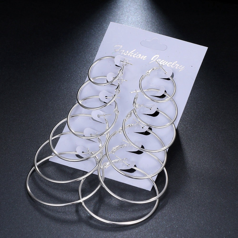 Set 6 đôi hoa tai tròn thời trang cho nữ (Hàng có sẵn)