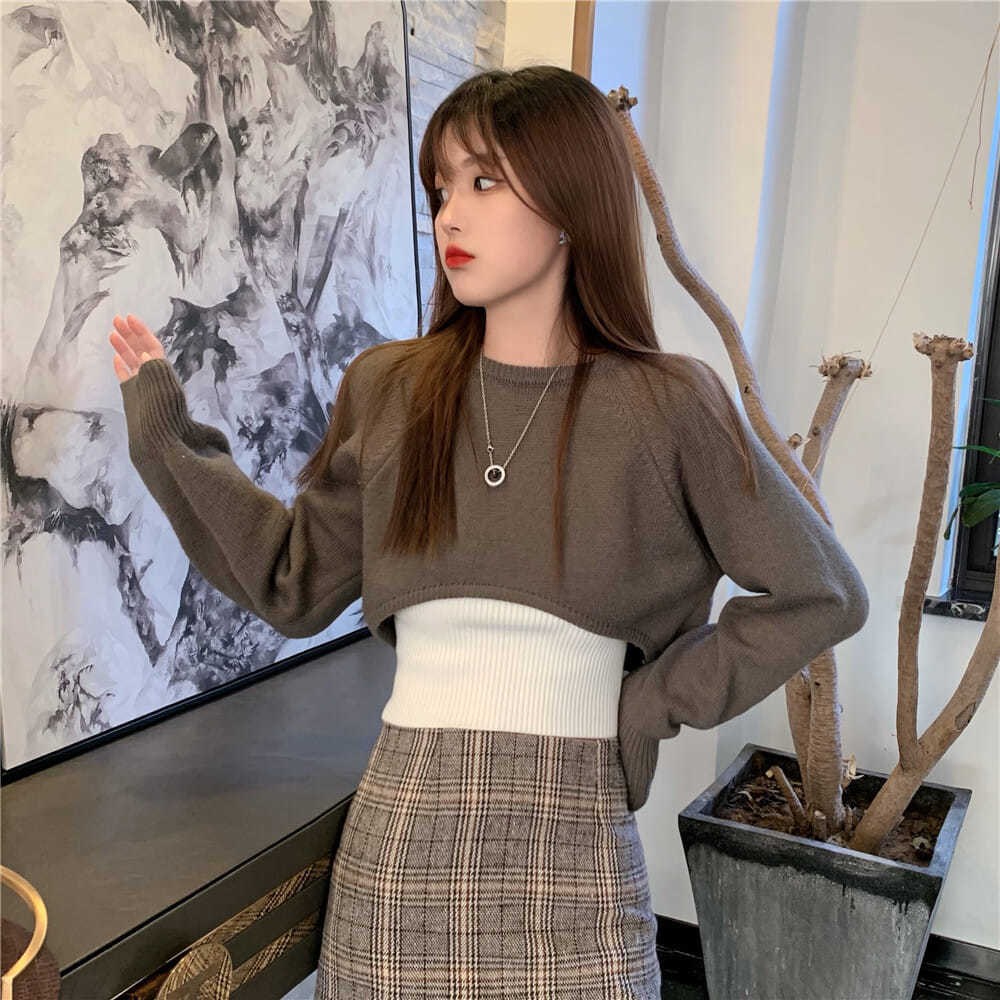 Áo dệt kim ngắn dáng rộng thời trang Hàn Quốc dễ phối đồ