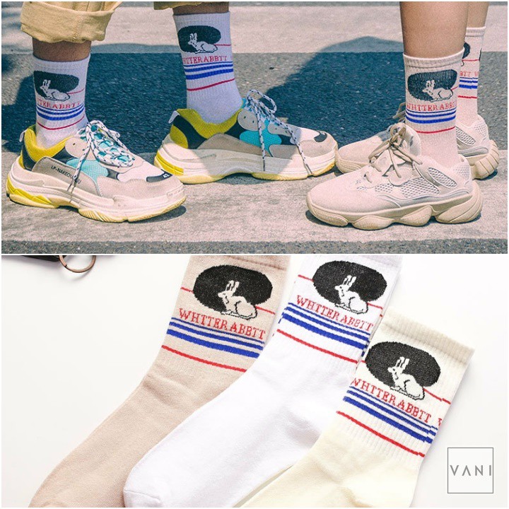 Tất Vớ Nam Nữ Cao Cổ Họa Tiết Chú Thỏ Whiter Abbti Phong Cách Unisex - Vani Store [TAT00094]