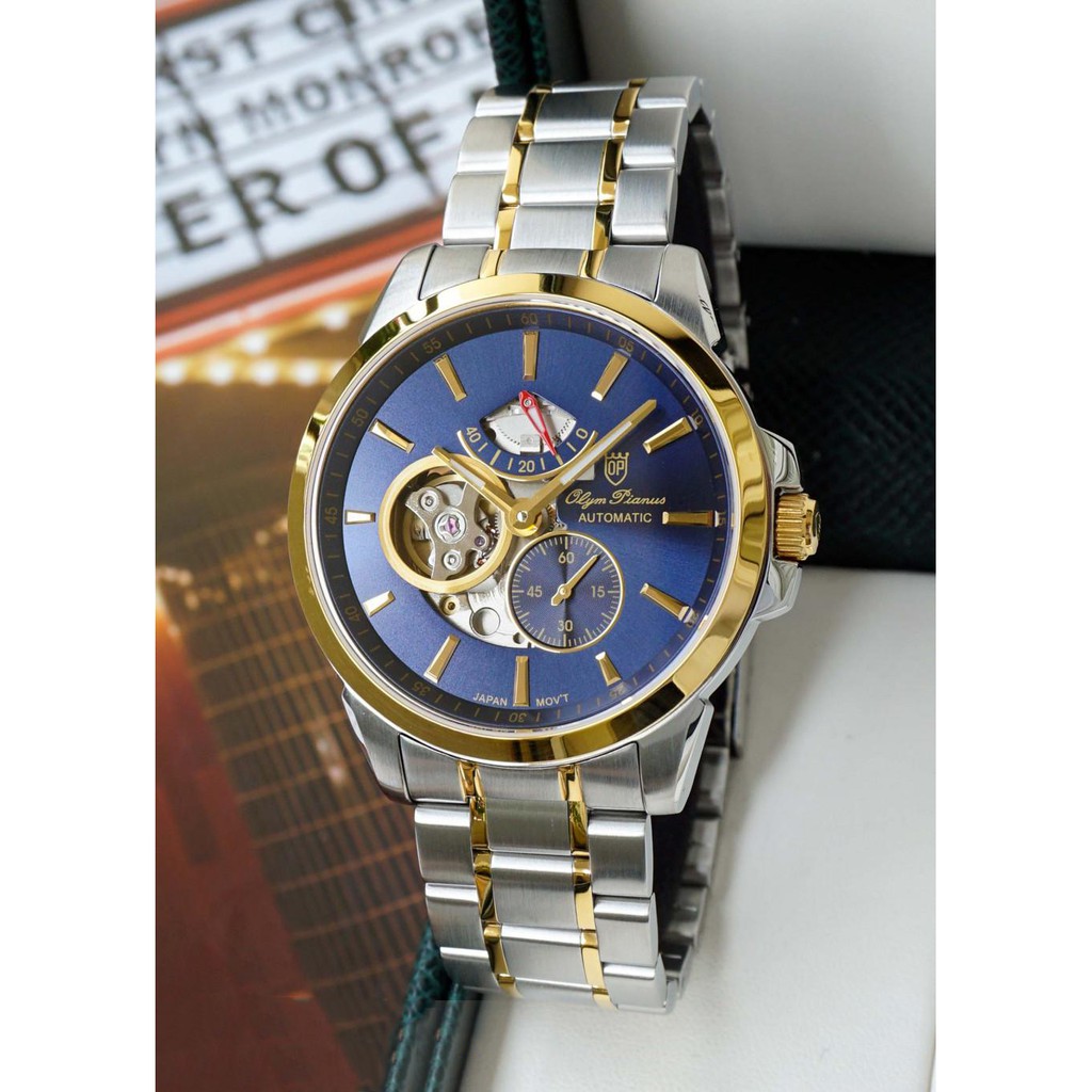 Đồng hồ nam dây kim loại mặt kính sapphire automatic Olym Pianus OP9908-88 OP9908-88