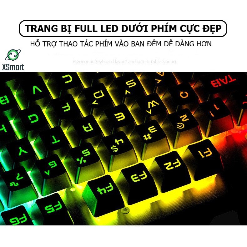 Bàn phím máy tính laptop pc K002 LED FULL màu khung kim loại chắc chắn, phím giả cơ gaming dành cho game thủ