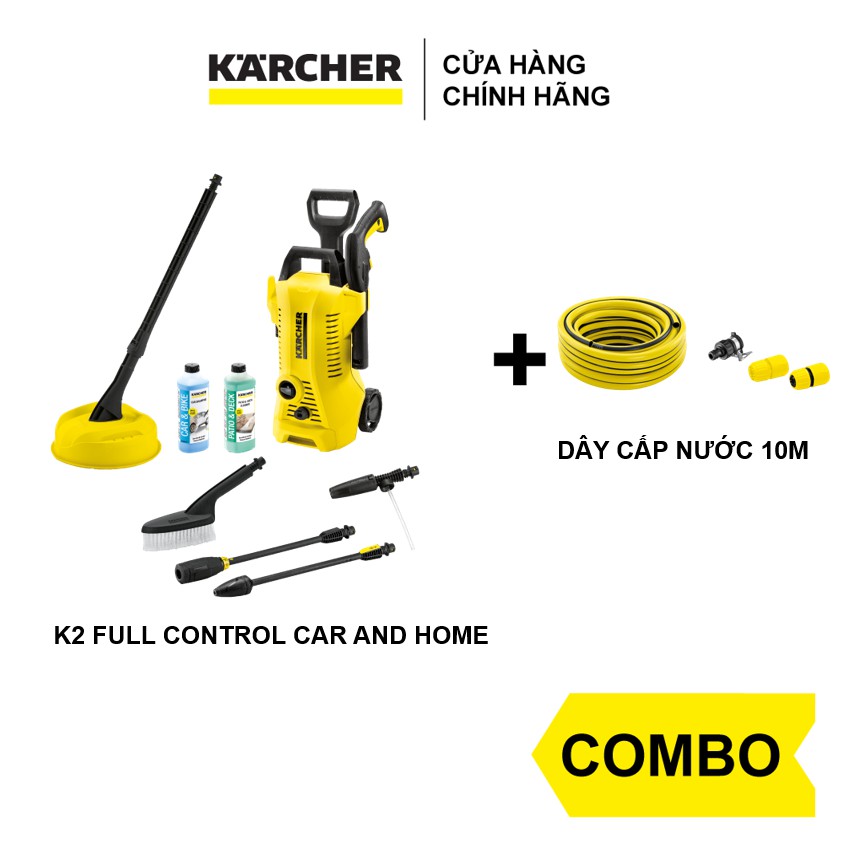 Combo máy xịt rửa xe Karcher K2 Full Control Car and Home và dây cấp nước 10m