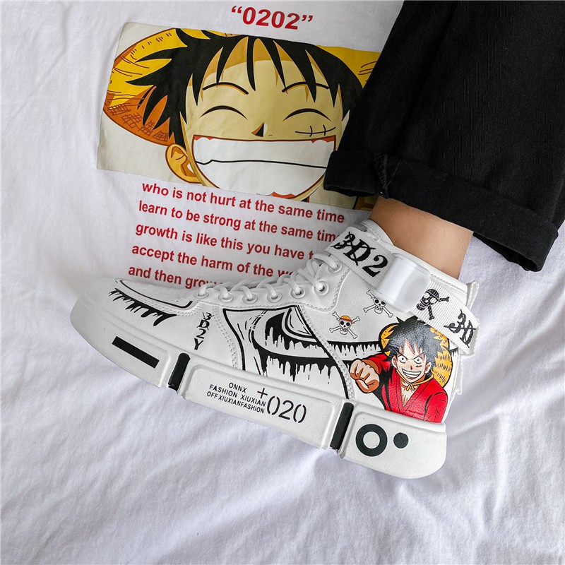 Giày Sneakers Sepatu Thiết Kế Mới In Hình Anime One Piece Luffy