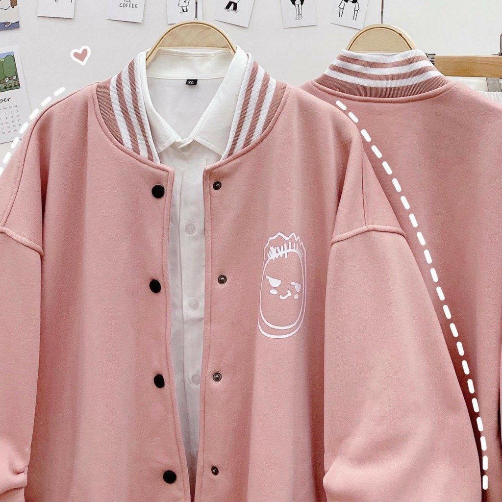 Áo khoác nỉ BOMBER thêu emoji form rộng unisex nam nữ hai màu Đen BOTEE | BigBuy360 - bigbuy360.vn