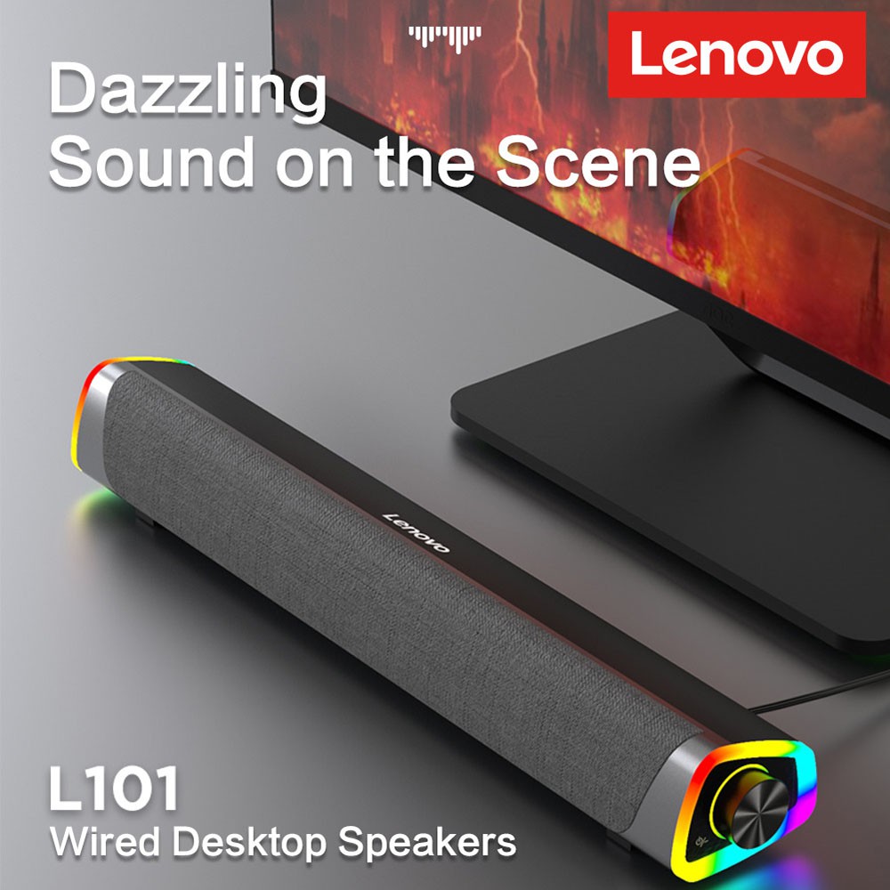 Lenovo L101 Loa máy tính, Loa âm thanh có dây, Kết nối USB và hỗ trợ Aux Loa Soundbar mini để bàn cho PC, ĐTDĐ, Máy tính bảng, Máy tính xách tay