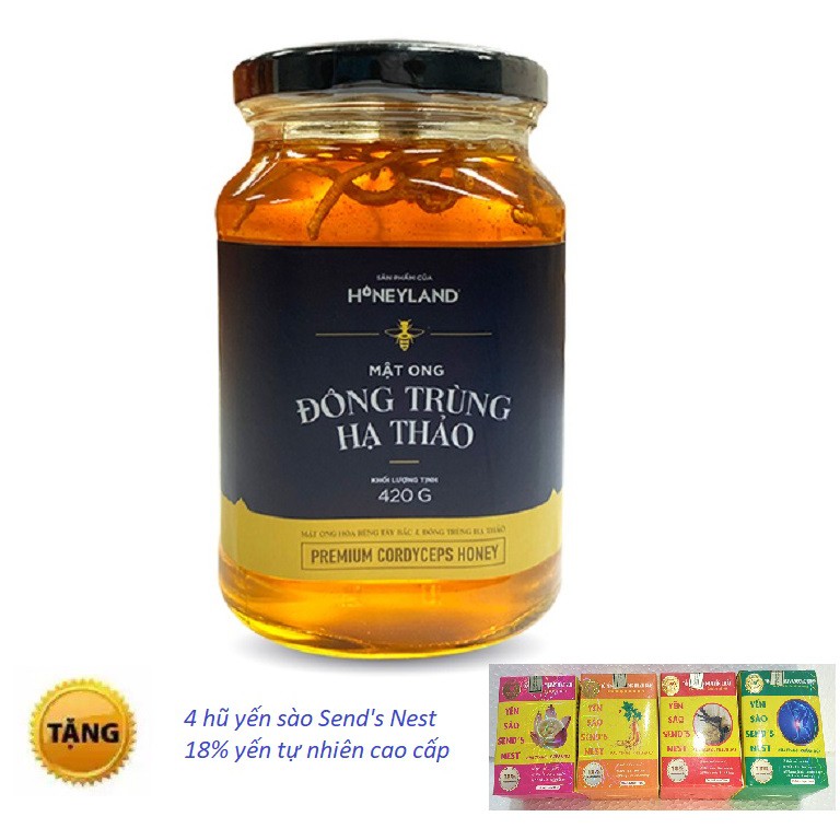 _ Mật ong Đông Trùng Hạ Thảo (420g/chai) tặng 4 hũ yến sào Send's Nest 18% yến tổ cao cấp