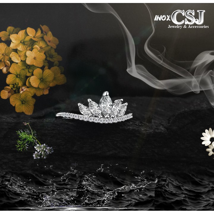 NHẪN INOX NỮ HÌNH VƯƠN MIỆN ĐÍNH ĐÁ CAO CẤP N198 đẹp, không đen - tặng hộp đựng xinh xắn