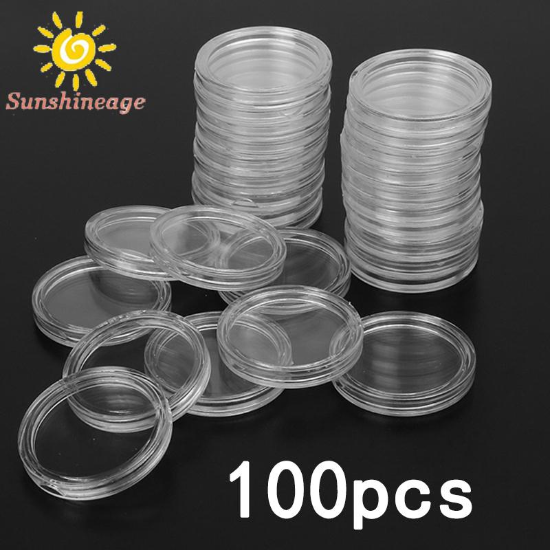 100Pcs 26mm Transparent Round Plastic Coin Container Capsule  Containers Storage Boxes Case