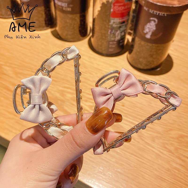 Kẹp tóc Hàn Quốc cặp tóc càng cua kim loại gắn nơ dành cho nữ Ame Beauty