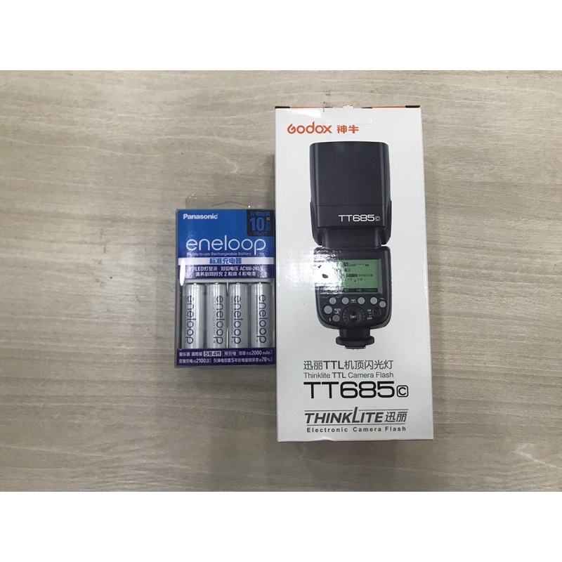 Bộ Đèn Flash Godox TT685 for Canon và Pin Sạc Eneloop