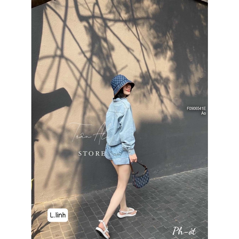 Áo sơ mi jean form croptop tay dài siêu thời trang chất bò dày dặn phong cách ulzzang hàn quôc, XUONGMAYSIGIARE