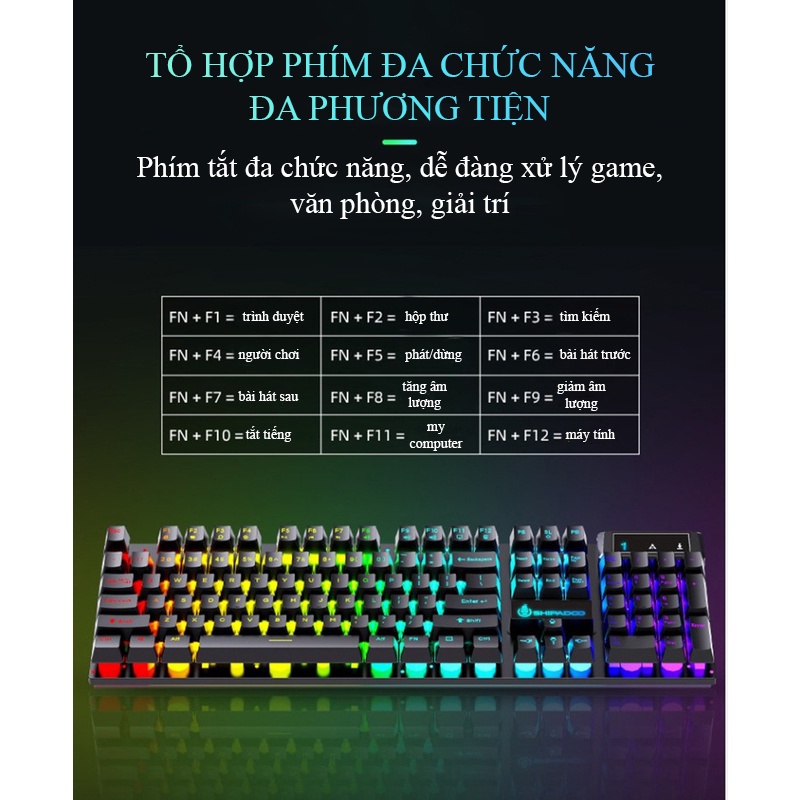 Bộ bàn phím chuột SHIPADOO bàn phím chuột gaming thiết kế hiện đại, phong cách có đèn LED 7 màu cực chất - K1323