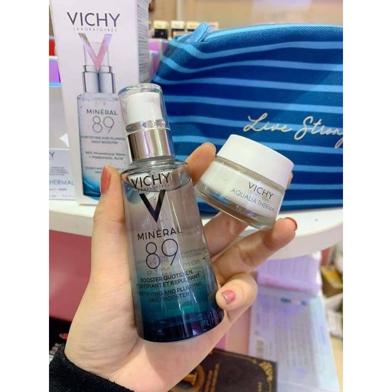 Hàng Pháp đi Air- Set Serum cấp ẩm Vichy Minéral 89 50ml + kem dưỡng Aqualia Thermal 15ml - Đủ bill