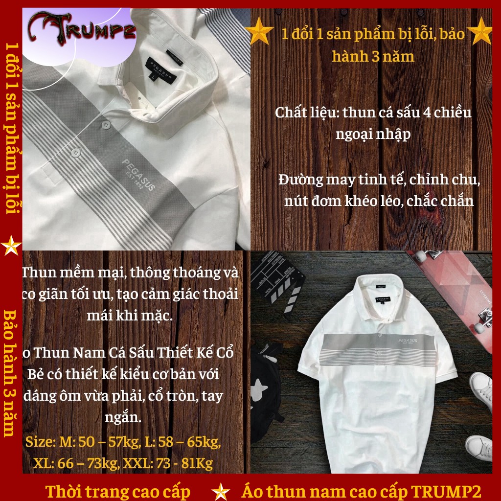 Áo Thun Nam Có Cổ 💝Giống Hình 100%💝 Chất Vải Thun Cá Sấu Cao Cấp Co Dãn 4 Chiều - 3 Màu TRUMP2