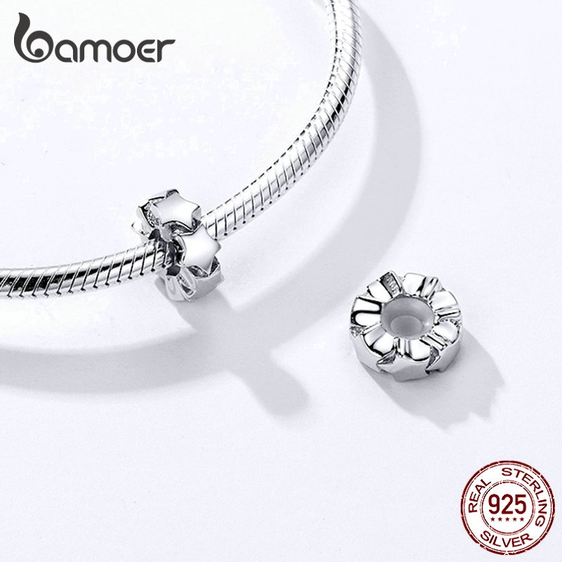 BAMOER Nút Chặn BạC S925 Hình Ngôi Sao Có Vòng Silicone Cho Bbracelet