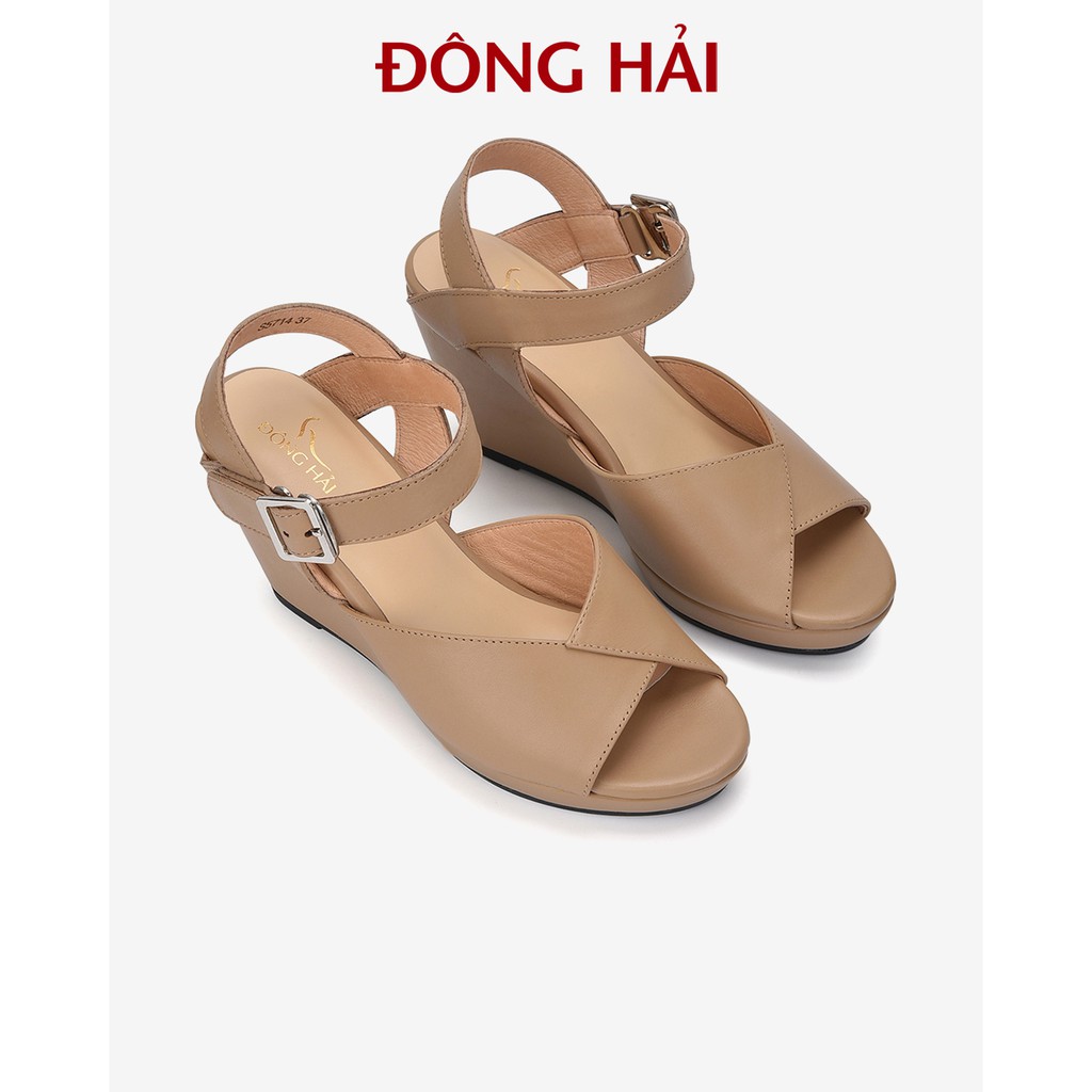 &quot;TẶNG NGAY 30K khi theo dõi gian hàng &quot;Sandal xuồng da thật Đông Hải quai chéo cổ điển cao 9cm tôn dáng - S5714