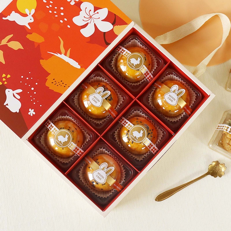 Yoo 10 cái hộp bánh trung thu trang trí nhãn cookie macaron hộp đựng bánh hình dán cho ngày trung thu trung quốc