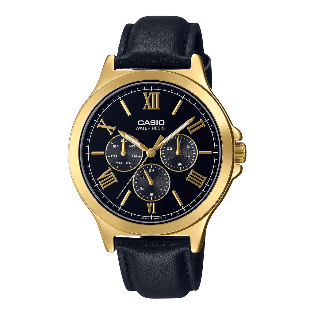 Đồng hồ nam Casio MTP-V300GL-1A dây da thật, chống nước 50m, hàng chính hãng