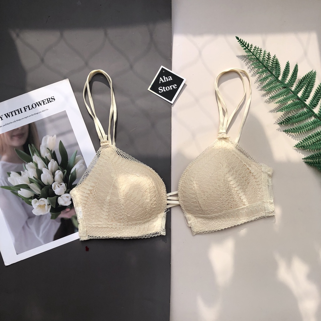 Áo ngực ren cài trước không gọng tạo khe nâng ngực