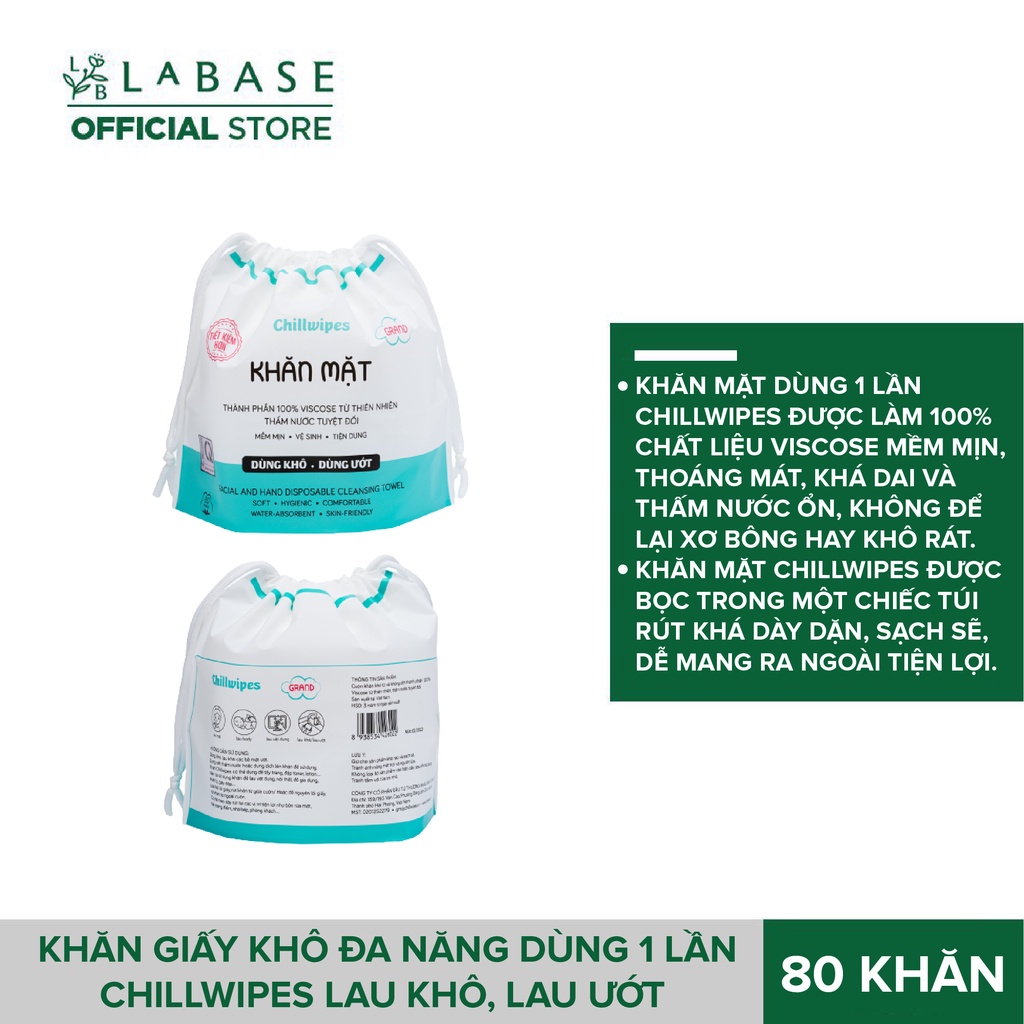 Khăn Mặt Khô Chillwipes, Khăn Lau Mặt Dùng 1 Lần Chillwipes, Lau Ướt