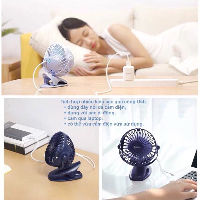 [ Dùng liên tục 32 tiếng ] quạt sạc tích điện yoobao kẹp xoay 360 độ F04 6400mah