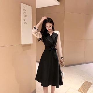{Thanh lý 2xl}Váy cổ vest buộc nơ eo thanh lịch dài 105-110cm