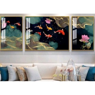 Sốc sốc siêu phẩm tranh tráng gương, tranh phủ gương cao cấp cá chép vàng bên sen hồng kích thước lớn