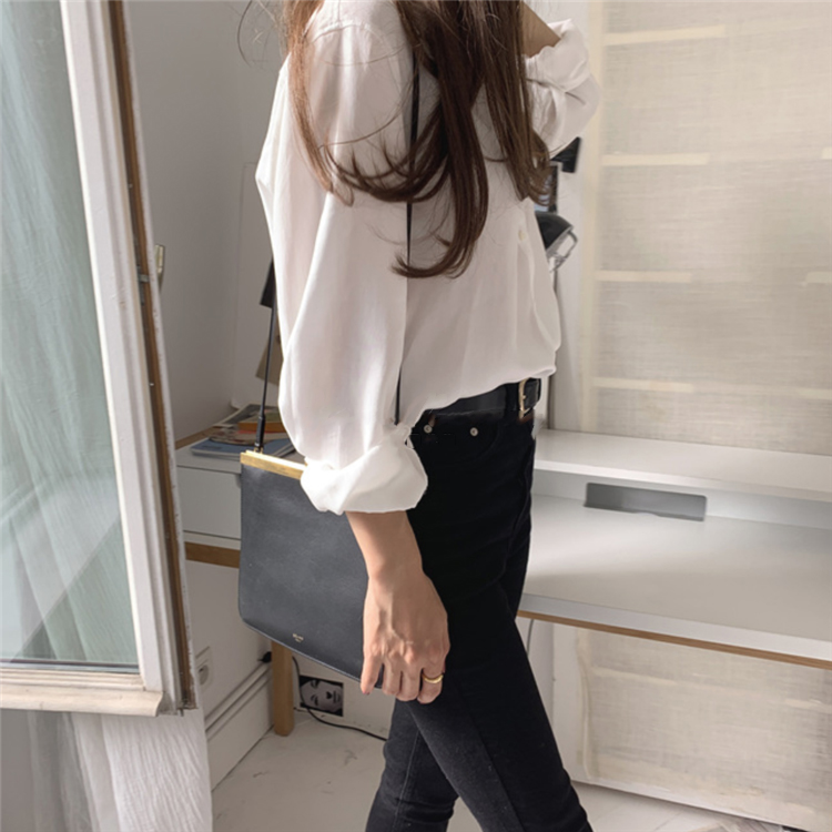 Áo sơ mi trắng / đen phong cách mùa thu cổ điển thanh lịch Fr12