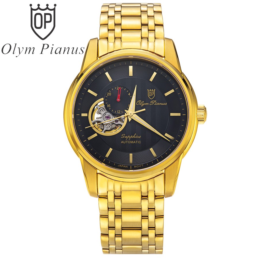 Đồng hồ nam dây kim loại mặt kính chống xước Automatic Olym Pianus OP990-163 OP990-163AMK đen