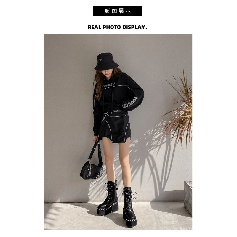 (SẴN SIZE 34 - ORDER) Boots L38 high and chic viền đinh đế cao 9cm | BigBuy360 - bigbuy360.vn