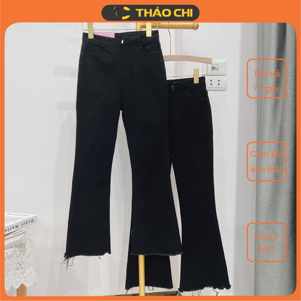 Quần jean loe trơn chất co dãn thoải mái quần cạp cao cực tôn dáng